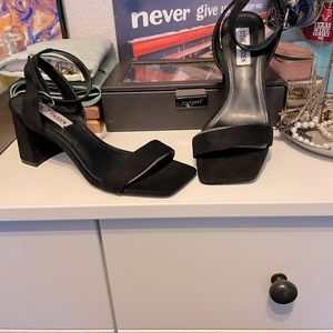 Steve Madden Gabi Black Ankle Strap Open Toe Fashion Espadrille Heeled Sandals